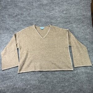 CeCe Women's‎ Solid Long Sleeve V-Neck Sweater Brown Size L Large Baggy